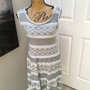 Max Studio Lace Overlay Light Gray Tank Dress